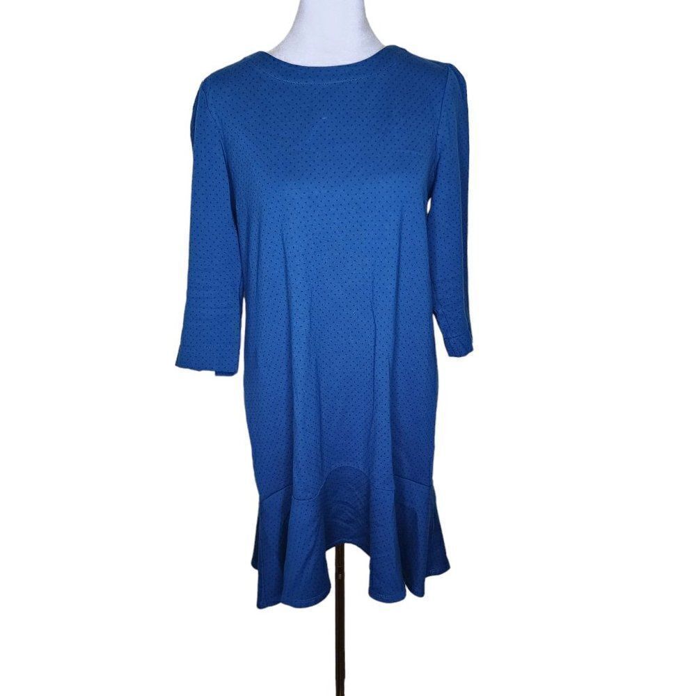 J Jill Ponte Shift Dress Womens Size S Blue Polka Dot Peplum Hem